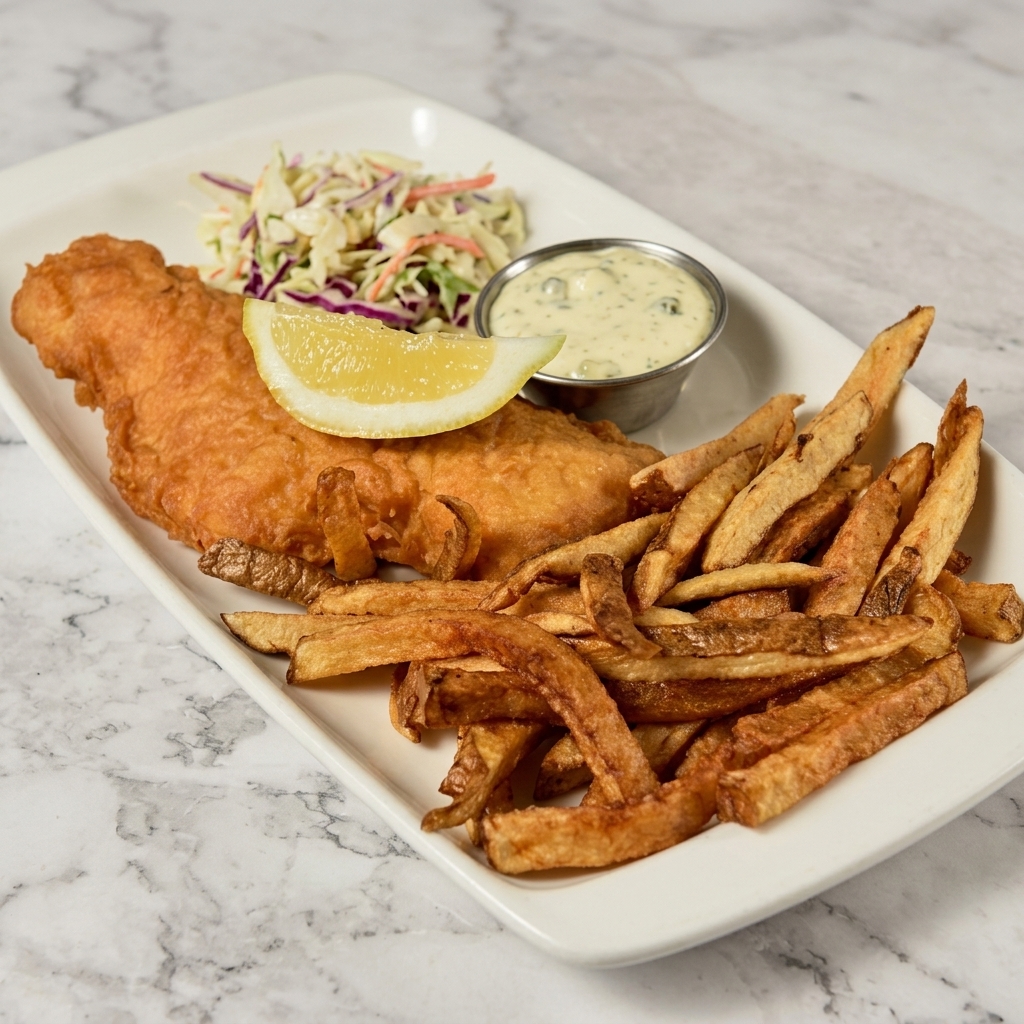 Homemade fish and chips at The Hangout casual diner in East Regina, SK